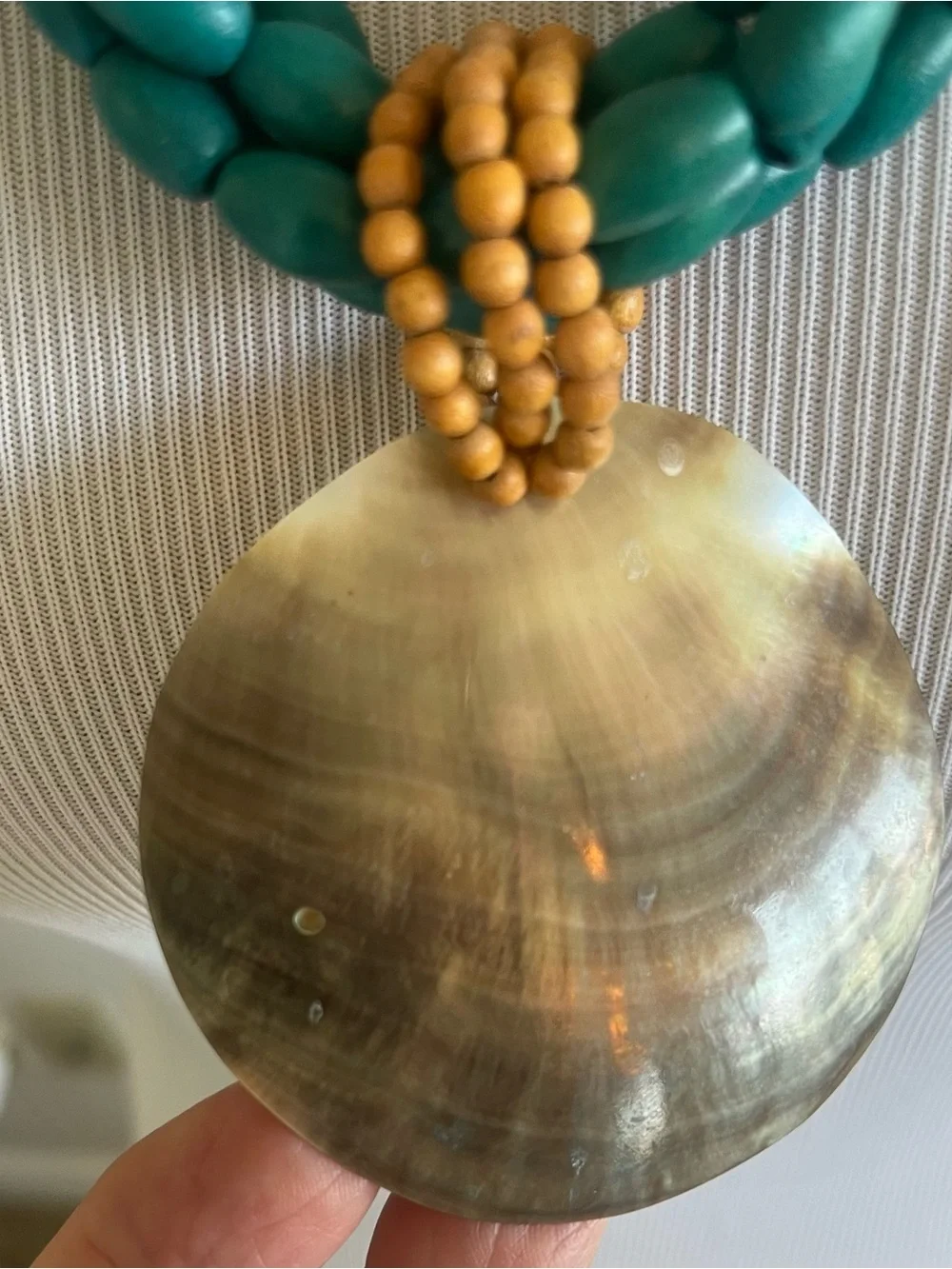 Handcrafted Teal and Gold Beaded Pendant Necklace